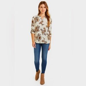 Maurices Women's Small Cream and Orange Fall Floral Blouse​- NWT
